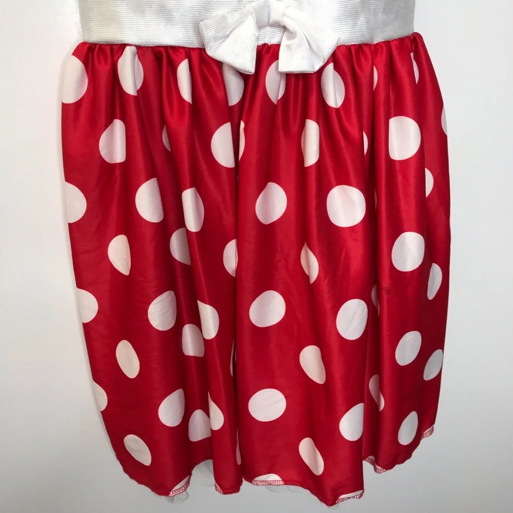 Disney Minnie Mouse dress red black white polka dot short mesh sleeves small